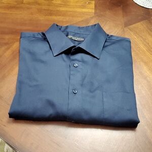 Mens Dress Shirt by GEOFFREY BEENE , fitted Navy Blue, long sleeve Size 18 34-35